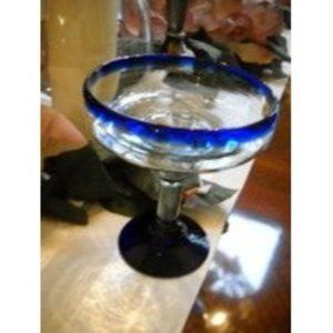 Margarita Glass Hand Blown Hand Made Cocktail Stemmed Glass Cobalt Blue Trim